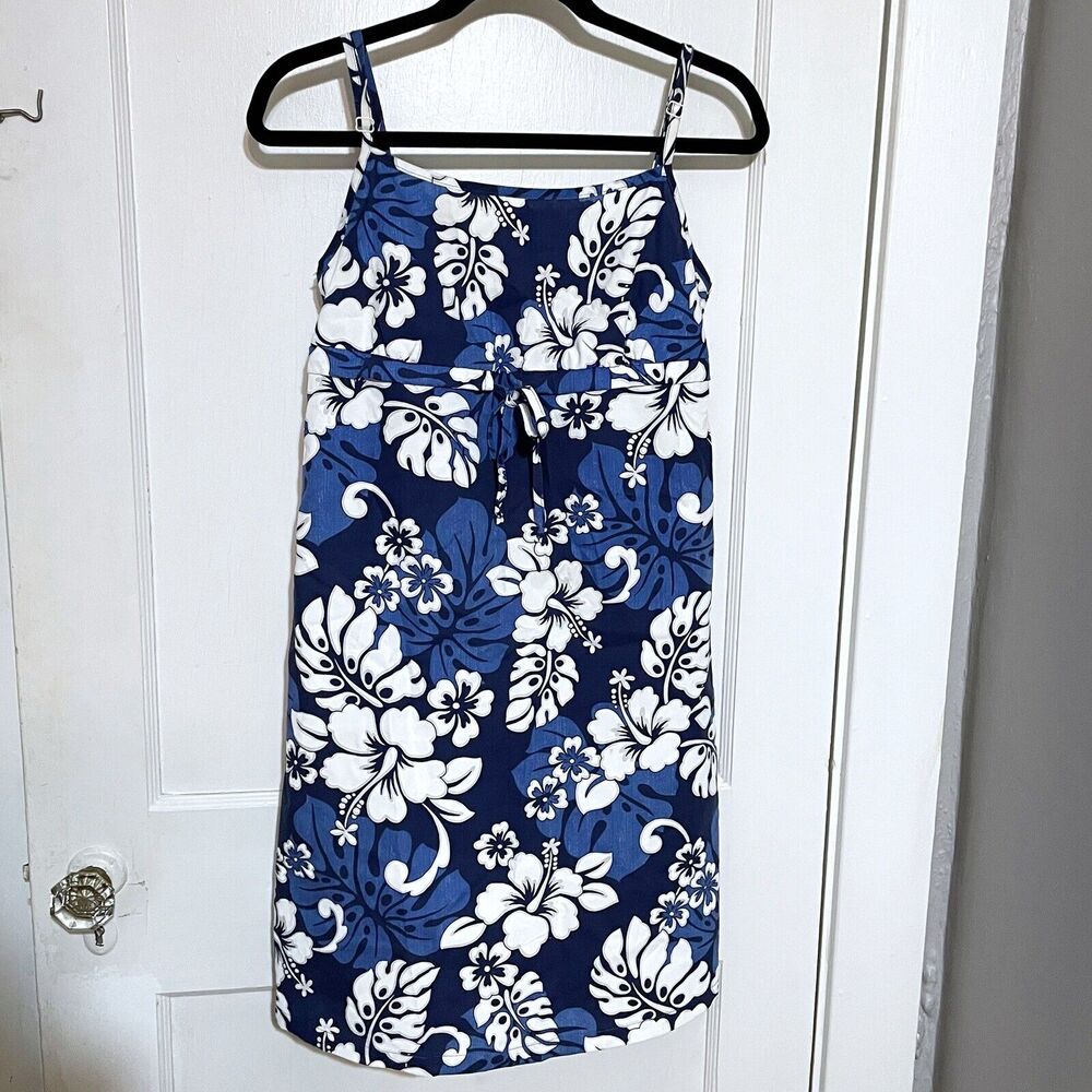 Hoku Made in Hawaii USA Hawaiian dress size M vintage blue floral hibiscus